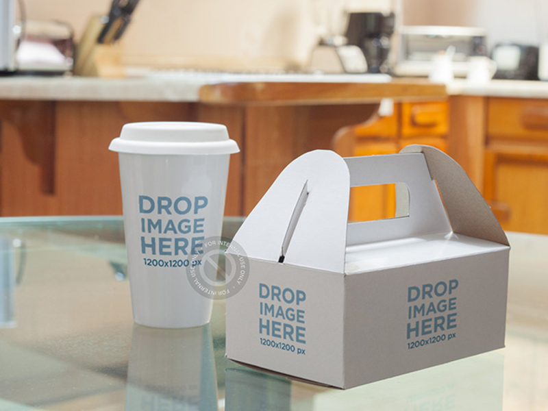 Download Label Mockup Featuring a Takeaway Coffee Cup and Paper Food Box by Placeit on Dribbble