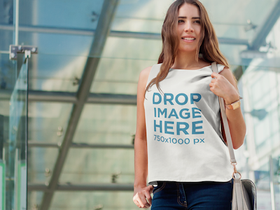 Shirt Mockup of a Beautiful Young Woman in a Sleeveless T-Shirt