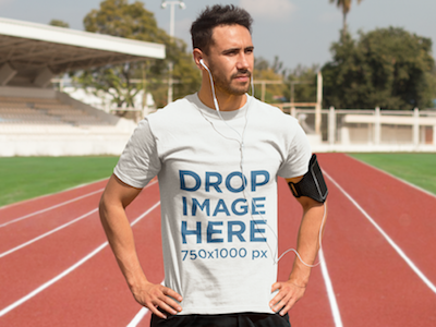 Download Athletic Man Exercising On A Track Field T Shirt Mockup By Placeit On Dribbble