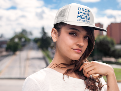 Download Young Woman Walking Through A Pedestrian Bridge Hat Mockup By Placeit On Dribbble