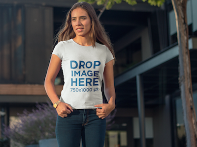 T-Shirt Mockup of a Pretty Girl Walking Around