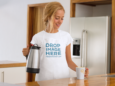 Woman Pouring Herself a Cup of Coffee Apron Mockup apron mockup apron mockup generator apron mockup template apron template clothing mockup clothing mockup generator clothing mockup template clothing template content marketing digital marketing stock photo template visual marketing
