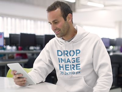Download Student Using iPad in Computer Lab Hoodie Mockup by ...