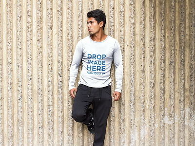 Long Sleeve Tee Mockup of a Man in Sports Clothing