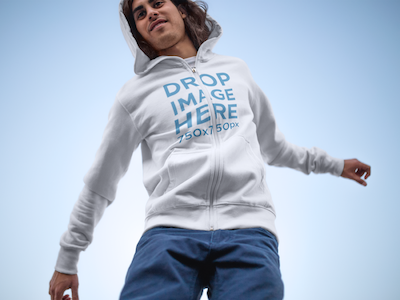 Hoodie Mockup Featuring a Young Man Jumping