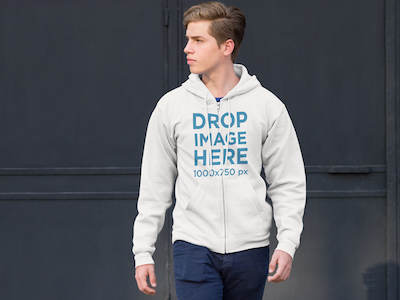 Download Zip Up Hoodie Mockup Of A Young Man On The Street By Placeit On Dribbble