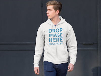 Zip Up Hoodie Mockup of a Young Man on the Street