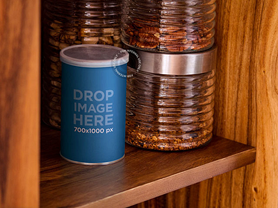 Packaging Mockup Featuring a Coffee Can in a Cupboard