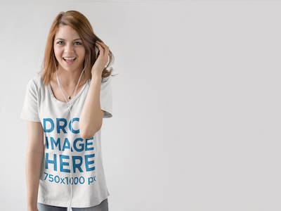 T-Shirt Mockup of a Young Woman Listening to Music