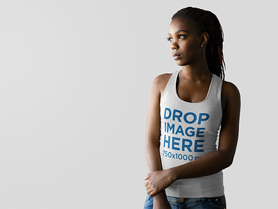 Tank Top Mockup of a Black Woman at a Photo Studio clothing mockup template content marketing digital marketing marketing tools mockup tools stock photo mockup stock photo template tank top mockup tank top mockup generator tank top mockup template tank top template visual marketing tools