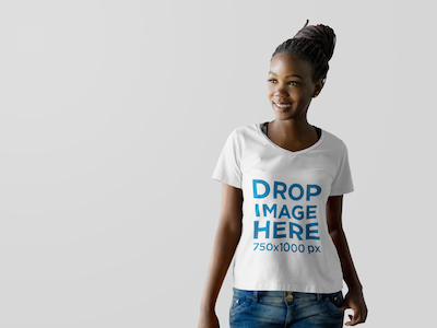 Download Beautiful Black Woman at a Photo Studio T-Shirt Mockup by Placeit on Dribbble