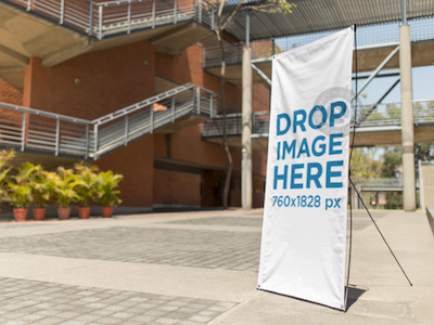 Banner Mockup at an Office Building Courtyard