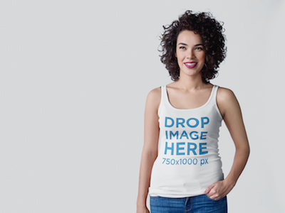 Curly-Haired Woman at a Photo Studio Tank Top Mockup clothing mockup template content marketing digital marketing marketing tools mockup tools stock photo mockup stock photo template tank top mockup tank top mockup generator tank top mockup template tank top template visual marketing tools