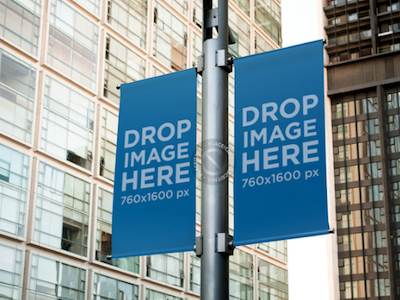 Mockup Template of a Set of Banners Hanging From a Street Lamp