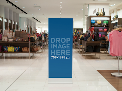 Vertical Banner Mockup at a Department Store ad mockup banner mockup banner template content marketing digital marketing mockup generator mockup template online marketing tools photorealistic template stock photo mockup stock photo template web marketing