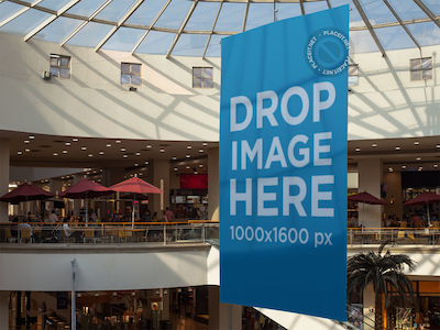 Vertical Banner Mockup at a Shopping Mall