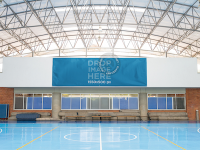 Big Horizontal Banner Mockup at a Gymnasium ad mockup banner mockup banner template content marketing digital marketing mockup generator mockup template online marketing tools photorealistic template stock photo mockup stock photo template web marketing