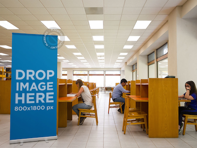 Vertical Banner Mockup at a School Library