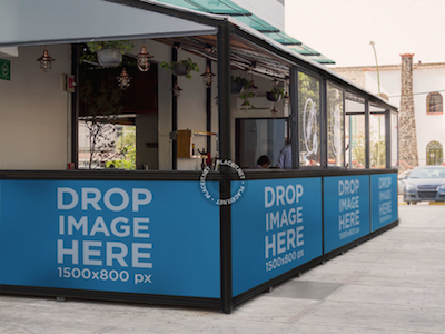 Horizontal Banner Mockup Outside a Local Cafe