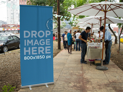 Download Vertical Banner Mockup At A Street Market By Placeit On Dribbble PSD Mockup Templates