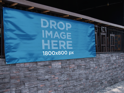 Horizontal Banner Mockup Hanging Outside at a Bar ad mockup banner mockup banner template content marketing digital marketing mockup generator mockup template online marketing tools photorealistic template stock photo mockup stock photo template web marketing