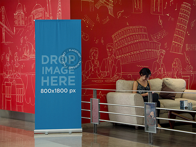 Vertical Banner Mockup Outside a Cafe