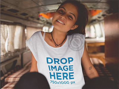 T-Shirt Mockup of a Millennial Girl Making a Funny Face