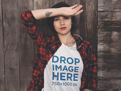 T-Shirt Mockup! Grungy Woman Leaning on a Wooden Wall