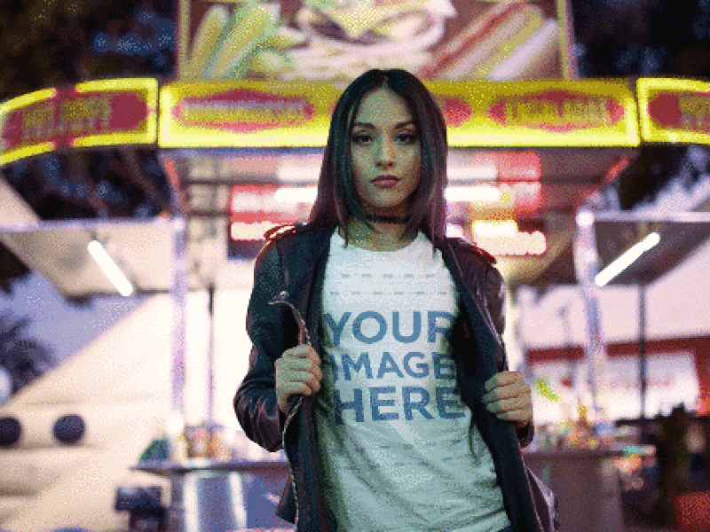 Video Mockup of a Girl Wearing a T-Shirt and a Leather Jacket apparel apparel mockups apparel video clothing brand tshirt mockup tshirt template tshirt video video video mockup