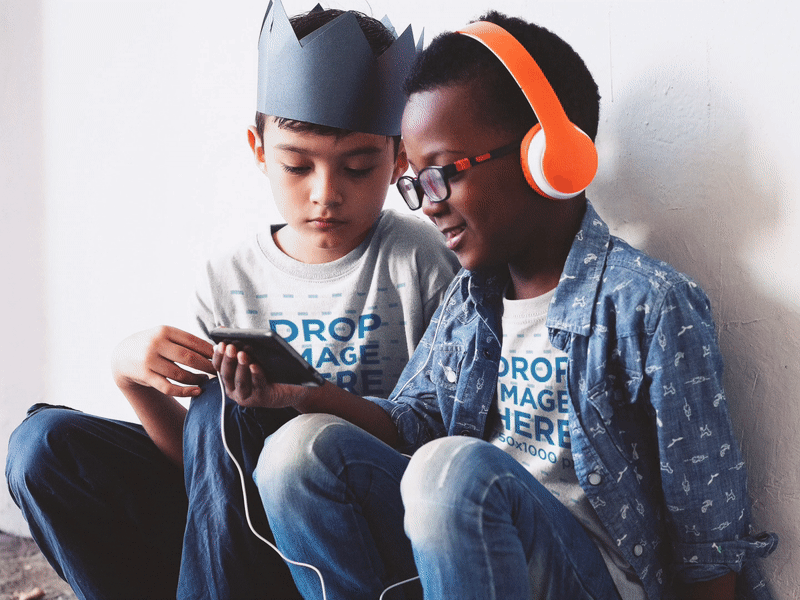 Two Little Boys Playing - Multiple T-Shirt Mockup