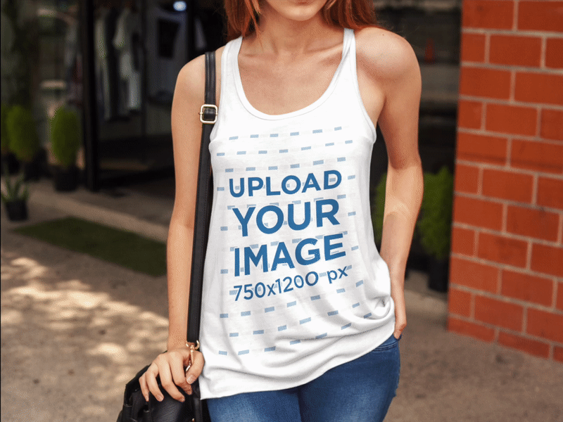 Girl Wearing a Bella Canvas Tank Top Mockup at the Mall apparel apparel mockup design graphic t shirt graphic tee group mockup group t shirt mockup generator t shirt t shirt design t shirt mockup tee template
