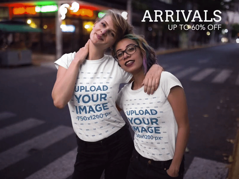 Twitter Ad - Two Girls Wearing on the Street T-Shirt Mockup