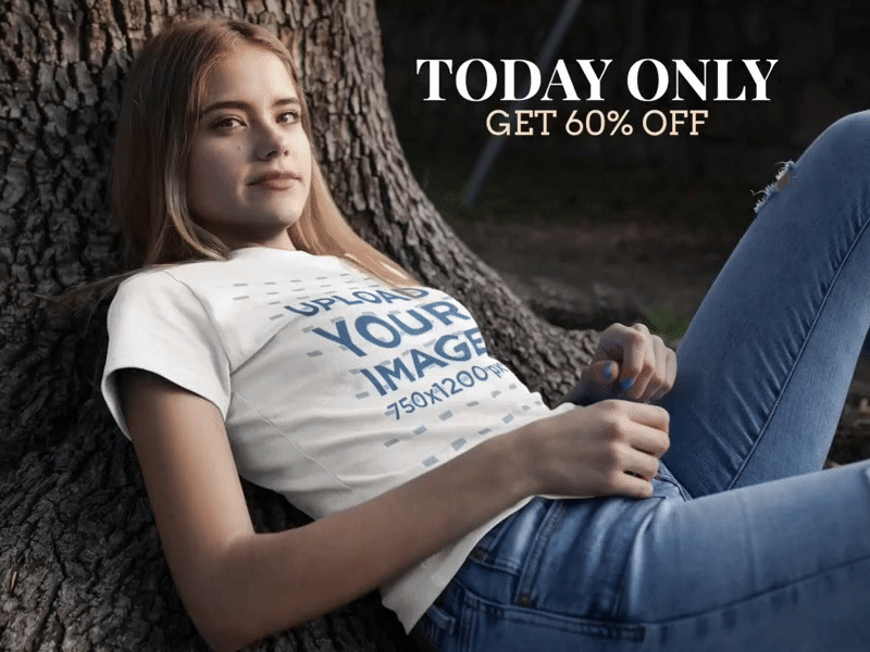 Facebook Ad - Young Woman Wearing Tee Lying Against a Tree