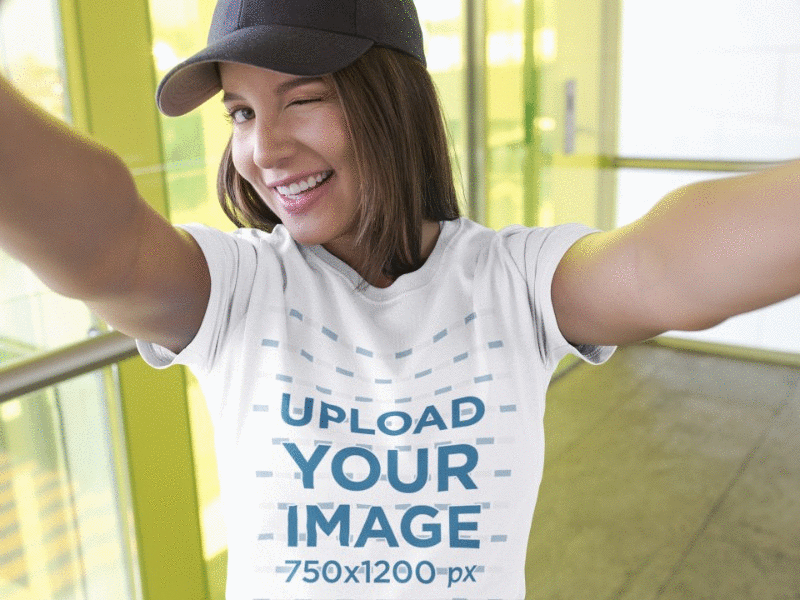 Selfie of a Beautiful Girl Wearing a T-Shirt Mockup graphic t shirt graphic tee selfie selfie marketing selfie mockup t shirt t shirt design t shirt mockup tee template