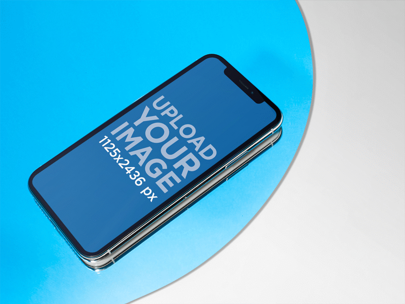 Iphone X Mockup Lying On A Light Blue Circle Over A Solid Color design template digital marketing iphone iphone mockup iphone x ui ux