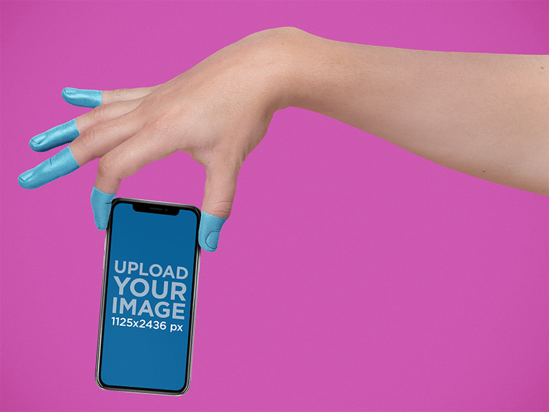 Iphone X Mockup Being Held By A Hand With Painted Fingers app dev app development digital marketing digital mockup graphic design ios iphone iphone mockup ui ux
