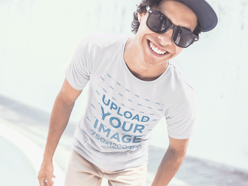 Mockup of a Guy Wearing a T-Shirt Smiling at a Skatepark design template mockup t shirt t shirt design