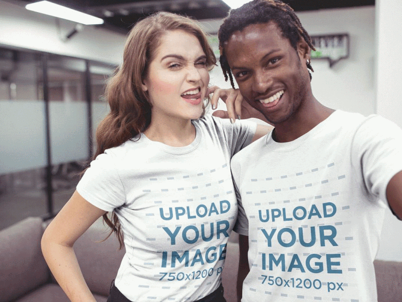 Selfie of Interracial Friends Wearing T-Shirts Mockup design template mockup t shirt t shirt design