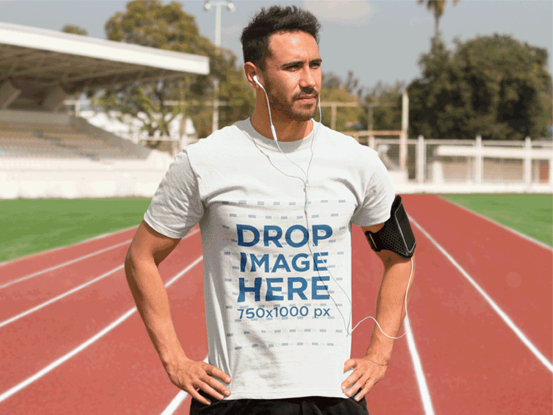 Athletic Man Exercising on a Track Field T-Shirt Mockup design template mockup t shirt t shirt design