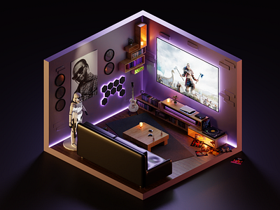 Game room 3d 3d artist art blender design designer interior lowpoly lowpolyart