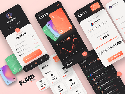 Fund.me - Financing App app application branding design design system designer finance financing app glassmorphism logo skeuomorphism trend trending ui user interface