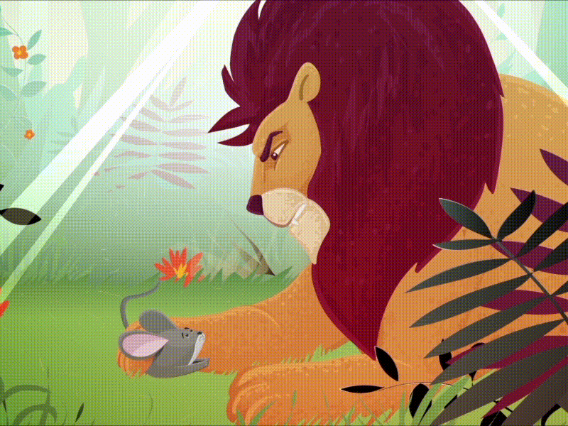 Scene from "Lion and the Mouse" 2d animation ae aesop fables duik motion graphics