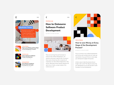 TestFort Geometric Blog Redesign app blog clean daily geometric illustrations ios minimalism mobile mobile ui redesign responsive ui uidesign uiux ux uxui website yellow