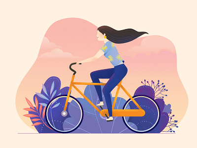 Autumn Ride V2 bike girl illustration plants ride