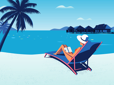 Girl relaxing on beach beach girl hat illustration journey relax