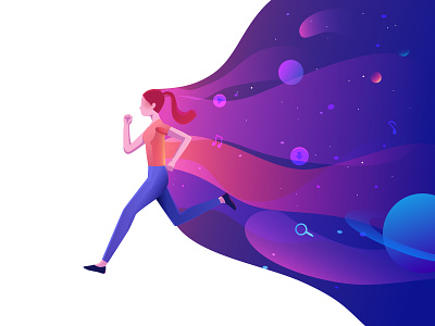 Run galaxy girl illustration run runner space women