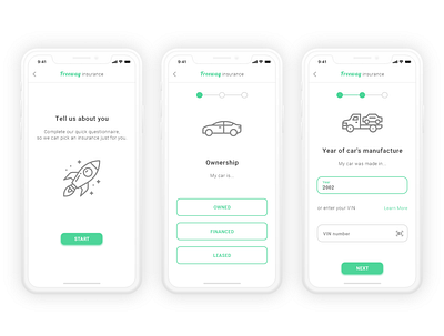 Freeway Insurance adobe illustrator adobexd app branding car colorful insurance minimal mint mobile questionnarie timeline ui ux