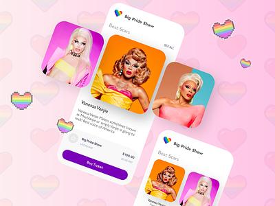 Big Pride Show app branding colorful concert design drag minimal pride queen ui ux
