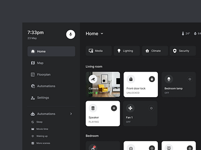 Smart home app app card dark home sidebar smart ui web