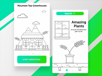 Mountain Top Greenhouses Mobile animation app green harvest interface plants scroll search ui ux